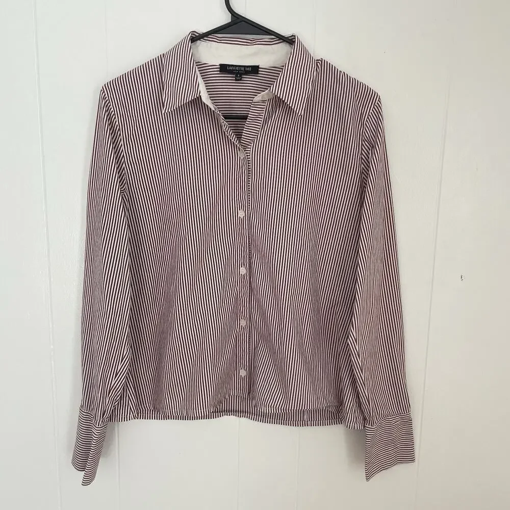 Lafayette 148 NY Women’s Button Down Shirt Small Red White Stripe‎ Collared